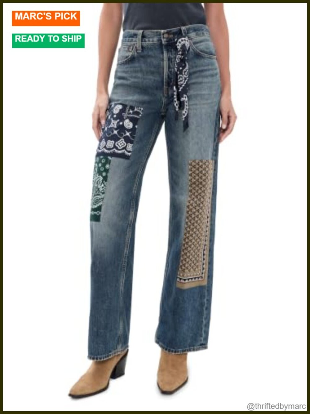 Madewell Low-Slung Baggy Patchwork Jeans Mid Rise Denim
